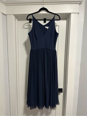 Dress the Population Navy V-Neck Spaghetti Strap Midi Dress